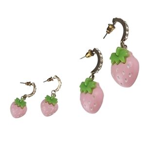Pink Stawberry Rhinestone Studded Earrings